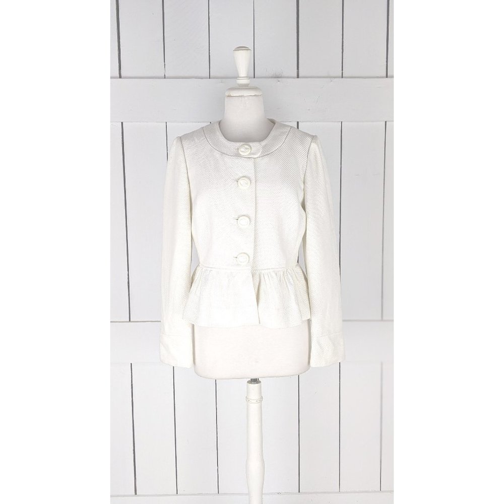 ECI New York ivory ruffle short cropped blazer jacket 10